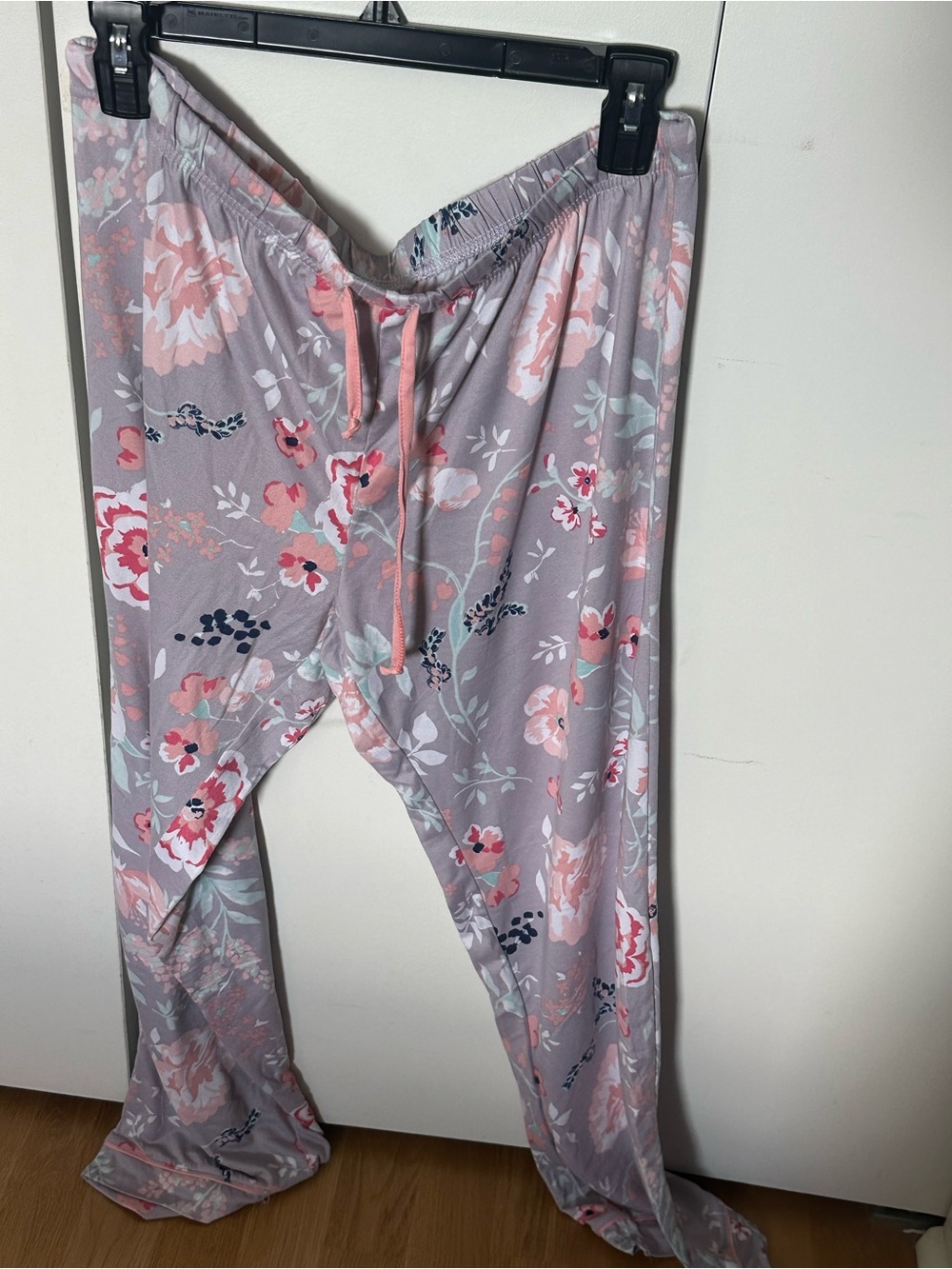 Floral Lounge Pants in Dusty Lavender with Pink Drawstring